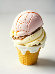  A frosted vanilla ice cream cone with white and orange swirls