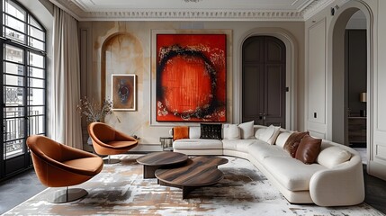 Luxurious and Sophisticated Modern Interior Design with Bold Statement Pieces in Living Room