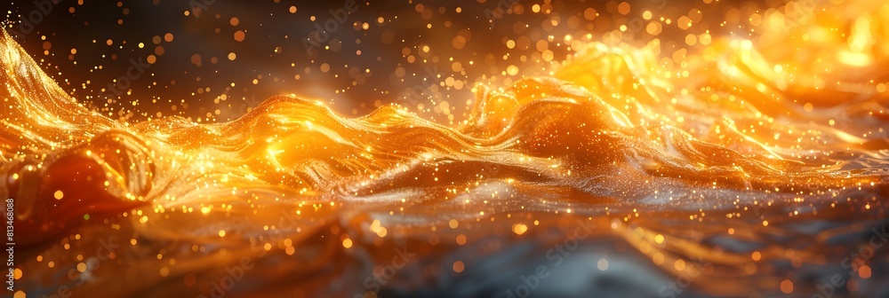 Poster mesmerizing waves of golden energy flowing through a celestial inferno of radiant light and shimmeri