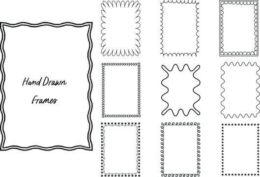 Scalloped wave-edge frame with a doodle border featuring a trendy wavy pattern. Hand drawn scribble simple box frame for invitation, card template.