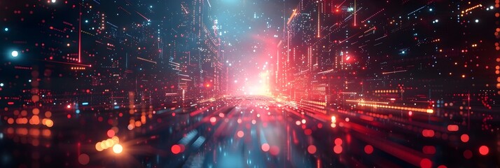 Fototapeta premium Vibrant Neon Infused Futuristic Cityscape with Hypnotic Lights and Dynamic Movement
