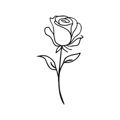 A minimalist, black single line drawing of a rose, white background. rose lineart handrawn vector illustration