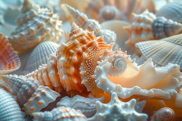 Close Up of Intricate Seashells on Sandy Beach