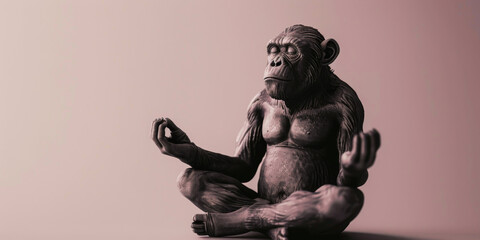 Fototapeta premium Sculpture of a Meditating Primate in Sepia Tone