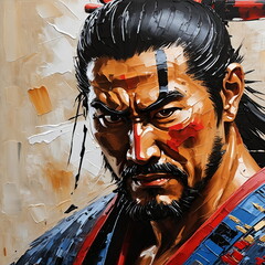 Samurai portrait - imitation Palette knife, impasto, oil painting