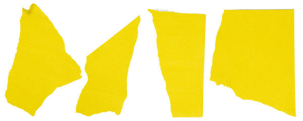 Set of yellow velvety paper ripped messages torn with copy space isolated