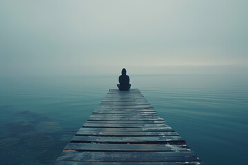Silhouetted Person Sitting Calmly at the End of a Misty Dock