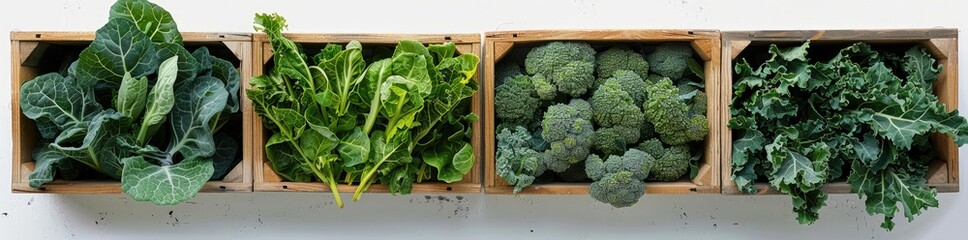 Vibrant Leafy Vegetable Display on White Background