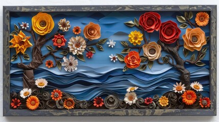 Serene Seascape with Vibrant Floral Accents