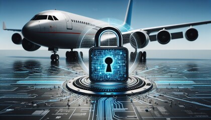cybersecurity lock and plane