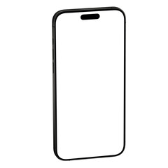 Black smartphone similar to Iphone 15 without background in isometric style. Template for mockup