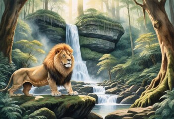 Watercolor painting a majestic lion towering above (21)