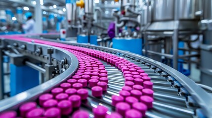 Obraz premium Pharmaceutical manufacturing plant with pill-making machines.