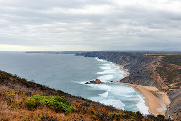 aerial panorama view of amazing nature landscape Atlantic Ocean Vila do Bispo, Sagres, Algarve, Portugal