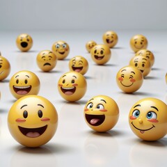 Many yellow balls with smiling faces. Social media and communications concept background