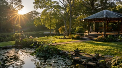 New Year's Day Meditation Retreat: Depict a serene meditation retreat in a natural setting, offering participants an opportunity to start the new year with mindfulness, inner peace, and self-discovery