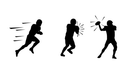 Vector illustration. Football clip art black and white, silhouette, transparent, no background.