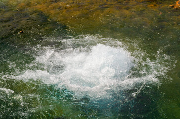 Hot water bubbling up in one of the pools at Terrace Springs thermal feature. Yellowstone National Park