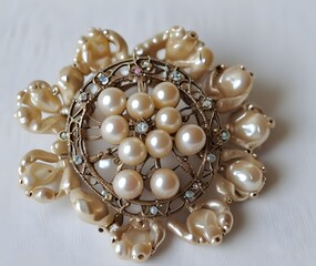 Vintage brooch pin with faux pearls costume jewelry fashion accessory great gift Generative AI.