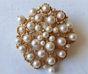 Vintage brooch pin with faux pearls costume jewelry fashion accessory great gift Generative AI.