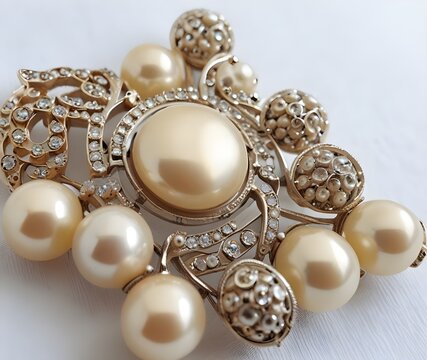 Vintage brooch pin with faux pearls costume jewelry fashion accessory great gift Generative AI. - Powered by Adobe