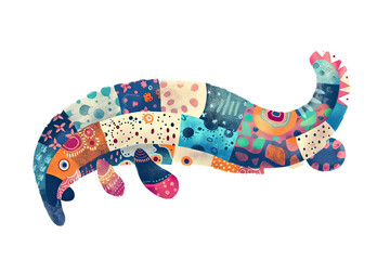 Cute Sea cucumber with colorful patchwork geometric pattern and abstract elements on white background for clothing design, textiles, posters, paintings, souvenirs, packaging, baby products, website