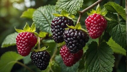 A fresh loganberry on the branch