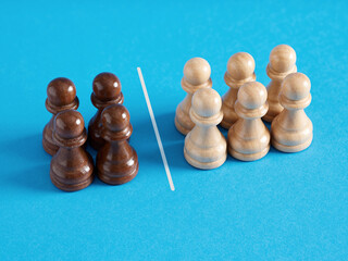 Four out of ten people separated by a line. Exclusion. Social research or market segmentation.