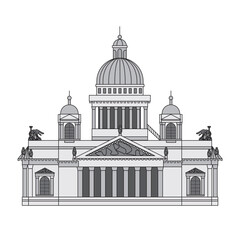 Illustration of Saint Petersburg, Saint Isaac's cathedral monochrome vector illustration.