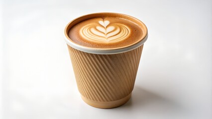 coffee latte in brown takeaway cup on white background