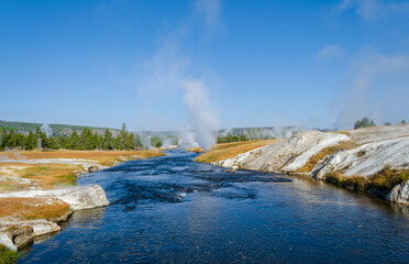 Upper Geyser Basin and Morning Glory Pool at Yellowstone National Park