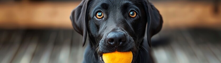 A focused Labrador Retriever with a training dummy in its mouth, demonstrating its role in...