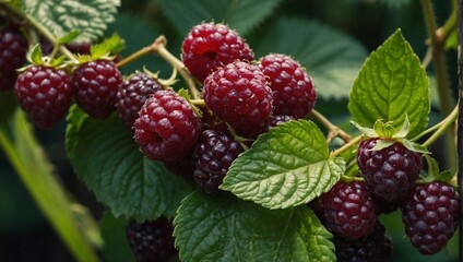 A fresh loganberry on the branch