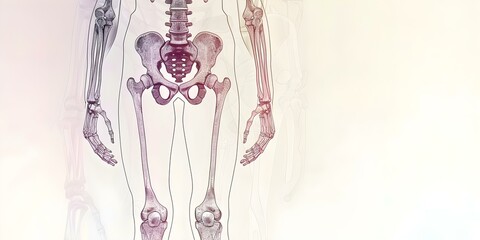 Obraz premium Illustration of Human Skeleton with Lower Half of Body Visible. Concept Anatomy, Human Body, Medical Illustrations, Skeleton, Skeletal System