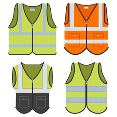 Reflective safety vests vector cartoon set isolated on a white background.