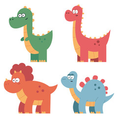 Cute baby dinosaurs vector cartoon characters set isolated on a white background.