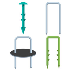 Landscape staples, garden stakes vector cartoon set isolated on a white background.