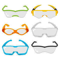 Safety glasses vector cartoon set isolated on a white background.