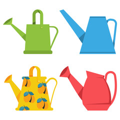 Watering cans vector cartoon set isolated on a white background.