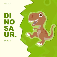 Dinosaur Day on june 1, with cute dinosaur vector illustration isolated on abstract background to commemorate and celebrate dinosaur day. Suitable for all design needs.