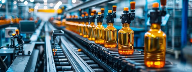 Rows of identical manufacturing machines in a factory.