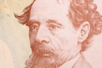 Charles Dickens a closeup portrait from English money