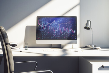 Abstract creative financial graph on modern laptop screen, forex and investment concept. 3D...