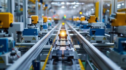 Rows of identical manufacturing machines in a factory.