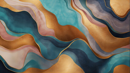 vibrant gold and teal abstract marble texture wallpaper for contemporary decor.