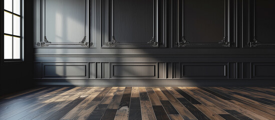 modern luxury black wall wood moulding panels room background