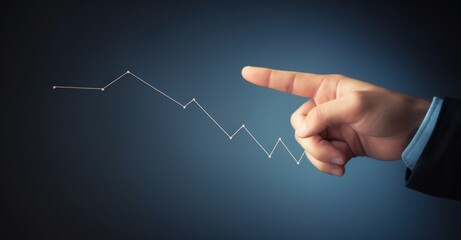 A dynamic image featuring a businessman drawing a growth graph and analyzing financial and investment data, depicting the progress of business planning and strategy on a blue background