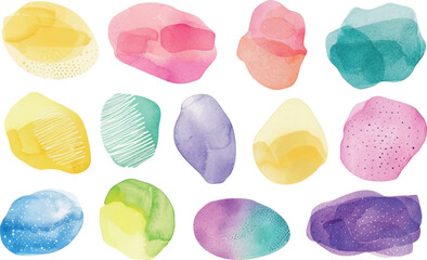 collection of abstract watercolour stains in various colours, scalable vector graphic
