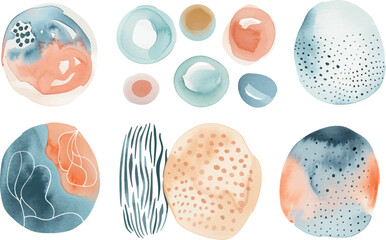 Set of abstract creative minimalist hand-painted illustrations for wall decoration, postcard or brochure cover design