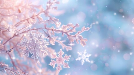 Pastel Snowflake Symphony: a magical winter scene with soft pastel snowflakes, twinkling stars, and a touch of holiday enchantment in a light and airy portrait format.